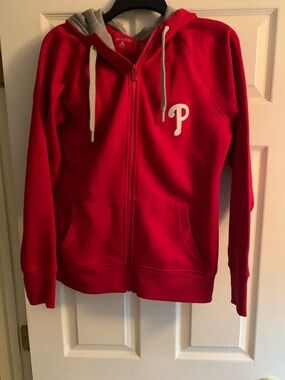 Antigua Red Women's Fleece Hoodie with Gray Trim